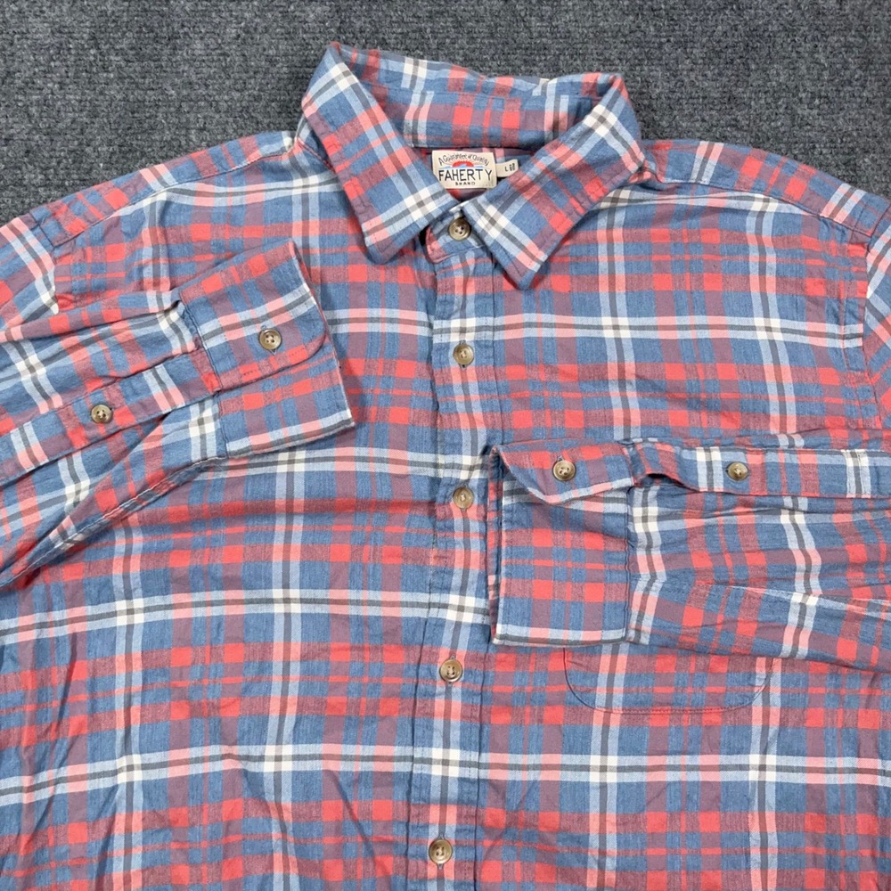 Faherty Movement Shirt Button Down Mens Large Plaid Performance Stretch Blue Red